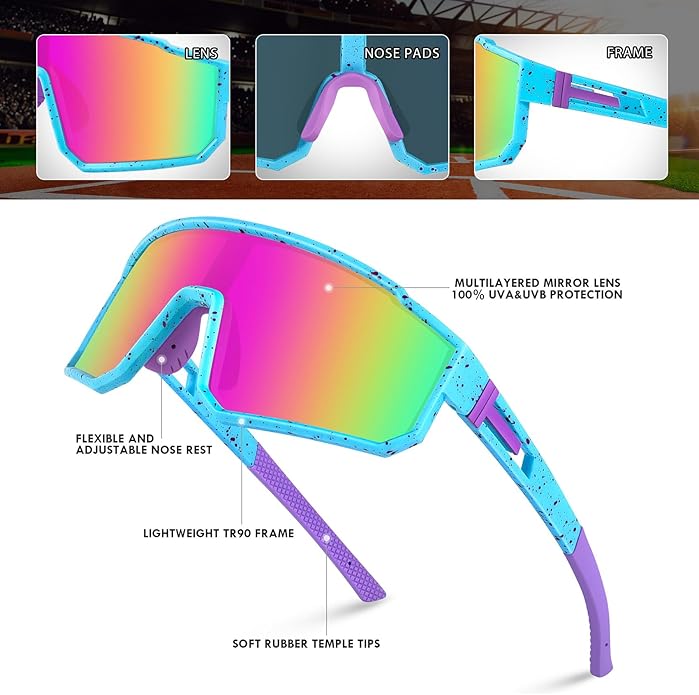 MVPTGRS Youth Baseball Sunglasses for Boys Girls Age 8-14 TR90 Frame Kids Sport Sunglasses for Softball Cycling Baseball Golf