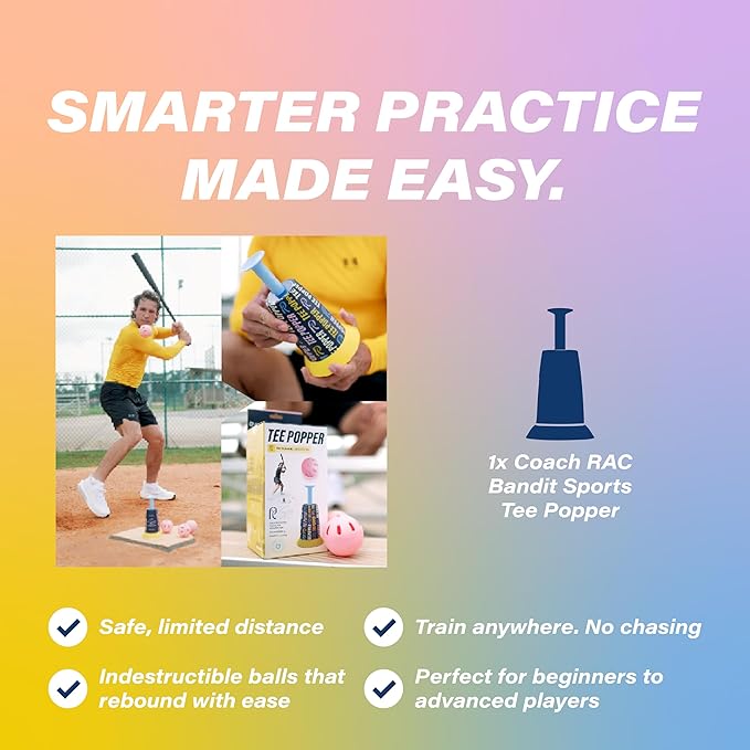 Bandit Sports Coach RAC Tee Popper, Durable Nylon Strength for Long-Lasting Hitting, Batting Tee, Baseball Training for Practicing Hitting Without a Pitcher (Ball not Included)