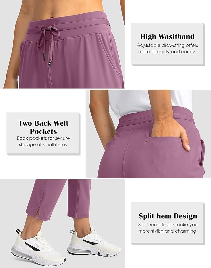 Soothfeel Women's Pants with 4 Pockets 7/8 Stretch High Waisted Sweatpants Travel Athletic Work Golf Pants for Women
