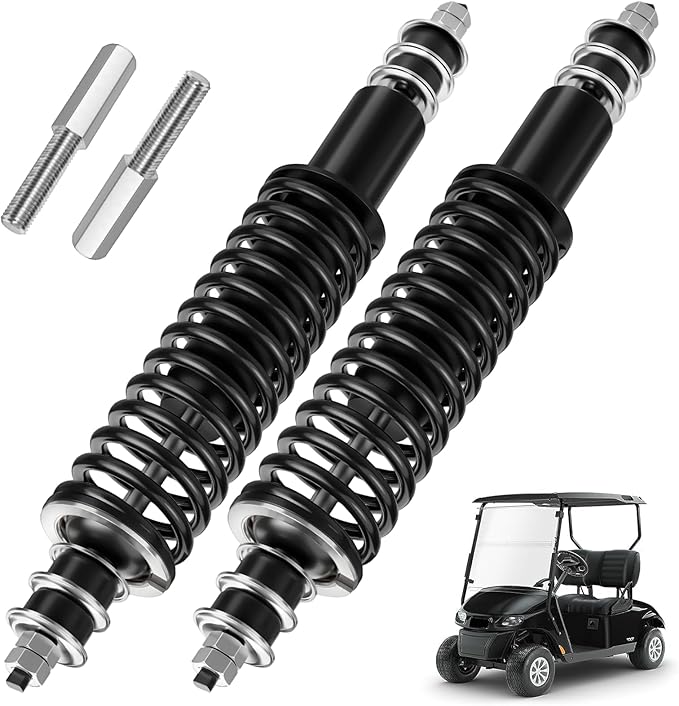 Golf Cart Shocks with Heavy Duty Coil Springs for 1994+ EZGO TXT/Medalist G&E Model, Replace E-Z-GO Front or Rear Absorbers OEM# 70928-G01 76418-G01 Included Extender for Lifted Cart - Black