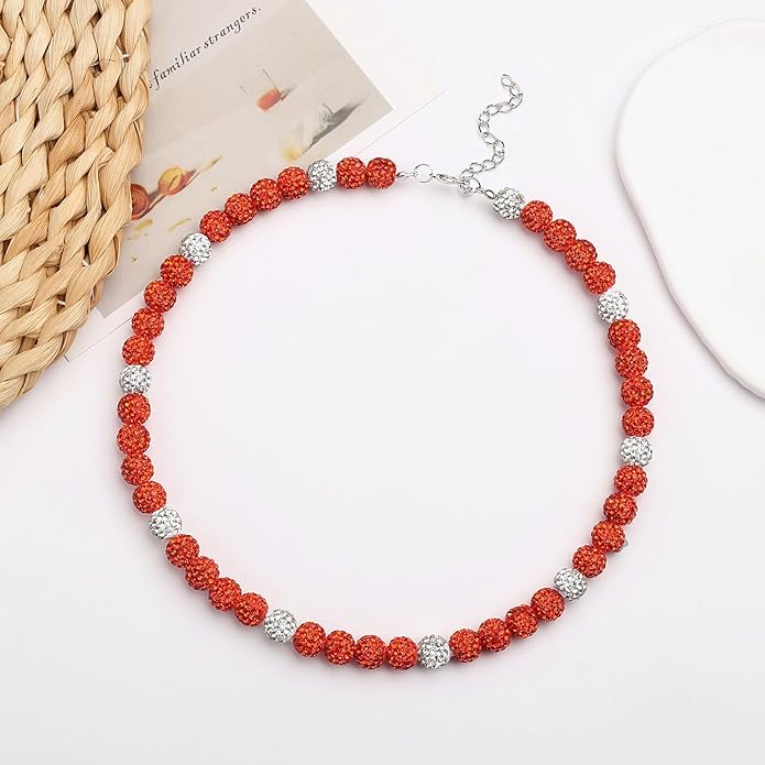 QINJIEJIE Baseball Necklace for Men Glitter Bling Rhinestone Beaded Collection Necklace for Women 16/18in Inspired Sports Jewelry Baseball Chain Cool Gifts for Baseball Players Team Lovers