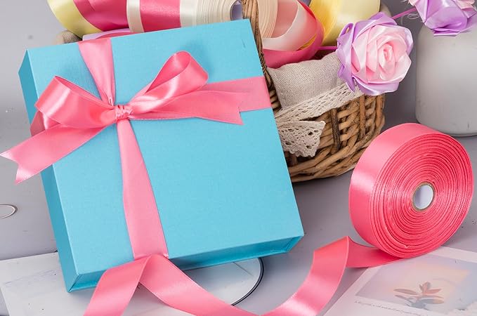1 Inch Brink Pink Solid Satin Ribbon, 50 Yards Craft Fabric Ribbon - Image 5
