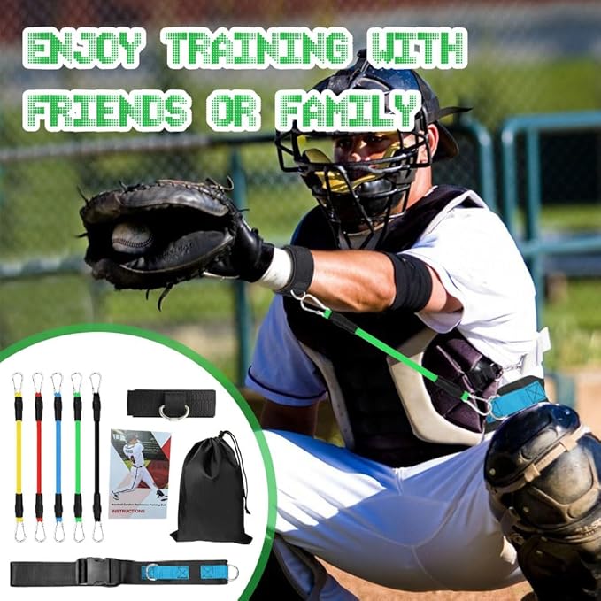 Baseball Resistance Bands for Catcher – Pro-Grade Catcher Framing Receiving Aid | 5-Level Adjustable Catcher Resistance Bands for Baseball/Softball Training (All Ages)