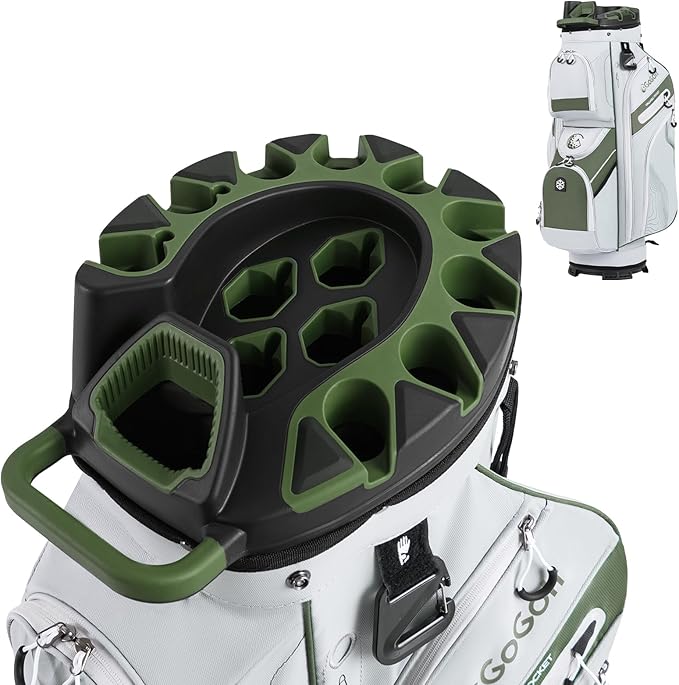 Tangkula Golf Cart Bag with 14-Way Full Length Dividers, 6 Molded Lock Top Golf Club Bag with 11 Pockets, Cooler Bag, Padded Strap, Handles, Umbrella Holder & Rain Hood