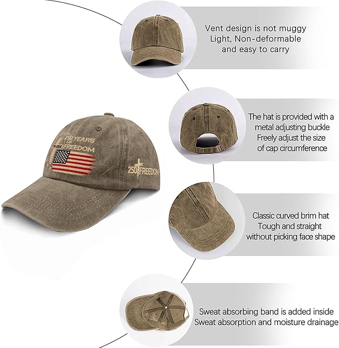 US 250 Years Freedoms 1776-2026 250th Birthday Embroidered Hats Garde Cap for Him