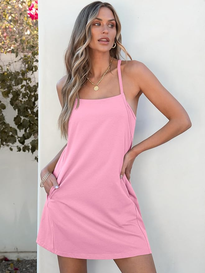 ANRABESS Women Summer Dress 2026 Beach Vacation Outfits Tennis Athletic Workout Romper Dress Built in Shorts Travel Clothes