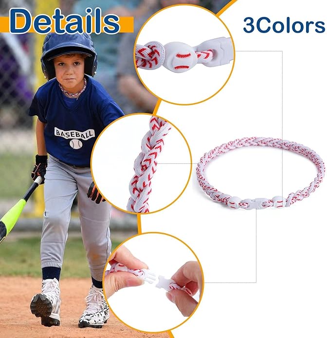 4 Pieces Baseball Necklaces for Boys,Three Braided Rope Tornado Sports Titanium Necklaces,Christmas Gifts Baseball Accessories Drip
