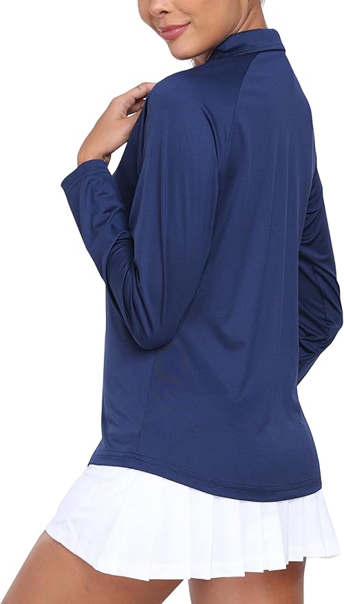 MoFiz Women's Golf Polo Shirt Long Sleeve Collared 1/4 Zip Stretch Soft Athletic Tops for Tennis Hiking & Outdoor Sports
