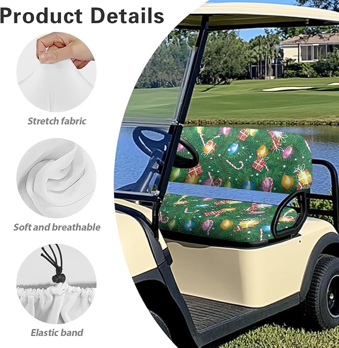 Yewatlles Purple Retro Halloween Bats Golf Cart Seat Cover Set Fashion Printed for Club Car Small Breathable Bench Seat Covers, Washable Polyester Cloth Without Logo