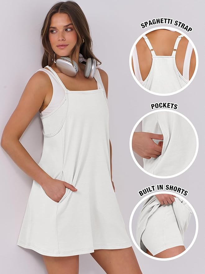 ANRABESS Women Summer Dress 2026 Beach Vacation Outfits Tennis Athletic Workout Romper Dress Built in Shorts Travel Clothes