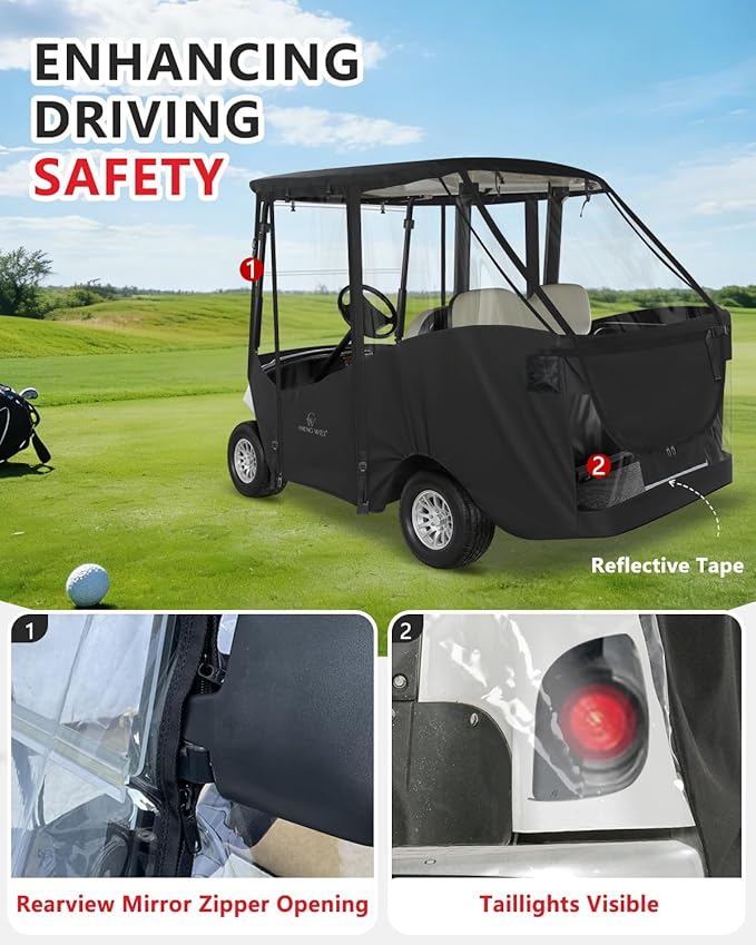 Golf Cart Enclosure 4 Passenger,Golf Cart Cover for Yamaha G29/Drive2 Short Roof 2+2 Seater,Waterproof 600D Oxford Rain Cover,Roll Up 4-Sided Clear Windows&Door