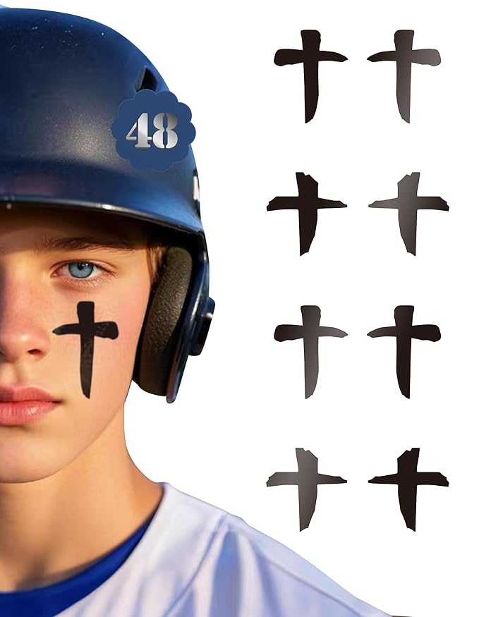 48 Pairs Eye Black Stickers, Mixed Cross Sports Face Eyeblack Sticker for Baseball Football Softball Themed Party Birthday Party Supplies