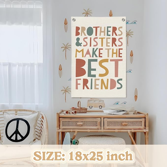 Kids Room Decor Linen Canvas Banner, Brothers & Sisters Make the Best Friends - Image 2