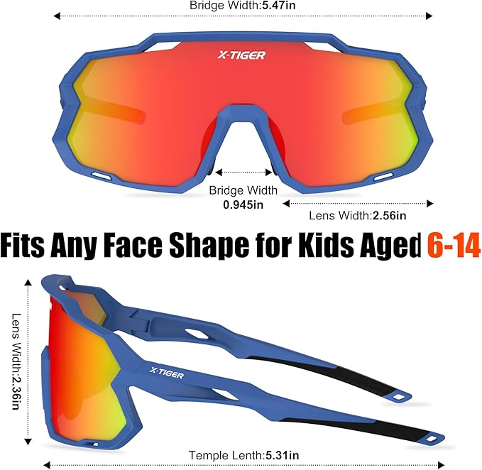 X-TIGER Kids Sunglasses Polarized Youth Baseball Sunglasses for 8-14 boys girls UV400 Sports Softball Cycling Glasses