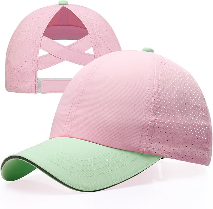 Little Girls Criss Cross Ponytail Hat Toddler Reflective Baseball Cap Kids Quick Dry Summer Sports Hats Age 3-8