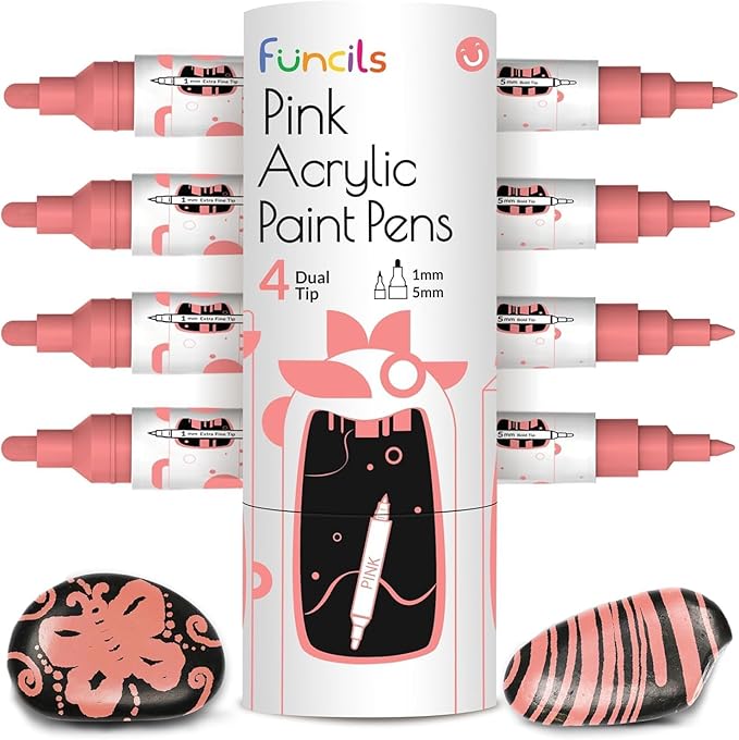 4 Dual Tip Pink Paint Pen Metallic by Funcils