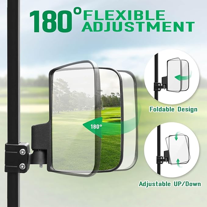 No Drilling Golf Cart Side Mirrors with Built-In Reflector, Universal Golf Cart Mirrors Fit For EZGO, Club Car, Yamaha, ICON, Star, Zone Golf Carts Large HD Shatterproof Folding Side View Mirrors