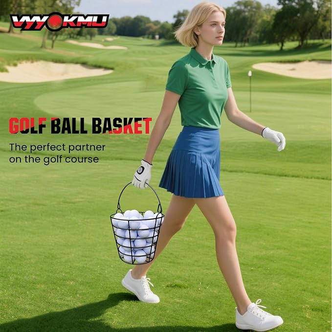 Mental Golf Ball Basket with Handle, 2 Pack Golf Ball Buckets, Stainless Bucket of Golf Balls, Holds 50 Balls of Golf Ball Holder, Portable Metal Baskets for Storage for Golf Cart Accessories