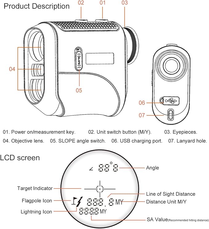 1200Yards Range Finder Golf with Slope, 7X Magnification, Lightweight Portable Rechargeable Rangefinder, Flag Lock Vibration, Switch for Legal, Range Finders for Hunt Golf Accessory(White)