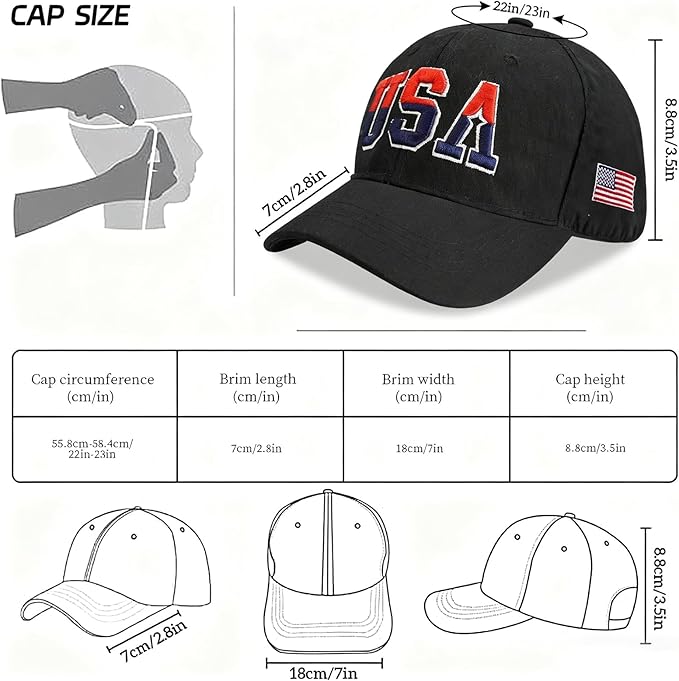 American Flag Patriotic Baseball Cap | Embroidered USA Flag 100% Cotton Adjustable Hat for Men & Women