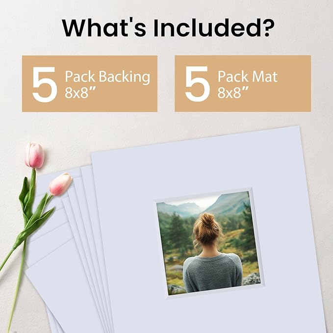 Falling in Art 5 Pack Acid Free 8x8'' White Picture Mats Board Show Kit - Image 3