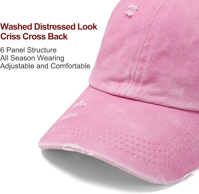 Criss Cross Hat Washed Distressed Baseball Cap Ponytail Hat High Messy Bun Ponycap for Women