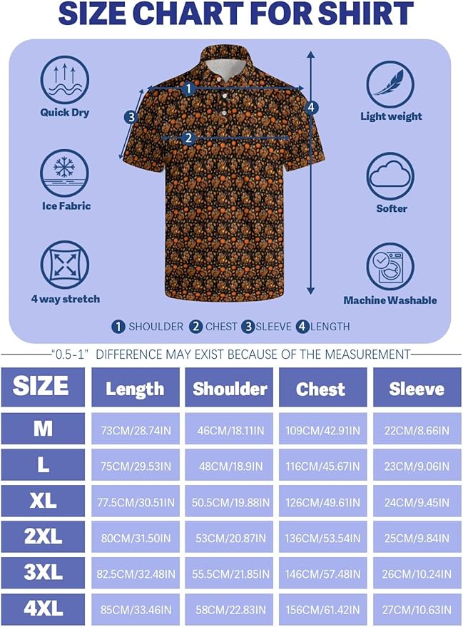 HUURAY Funny Golf Polos for Men Funny Print Short Sleeve Shirts Quick Dry Polo Shirts Hawaiian Shirt Performance Golf Outfits