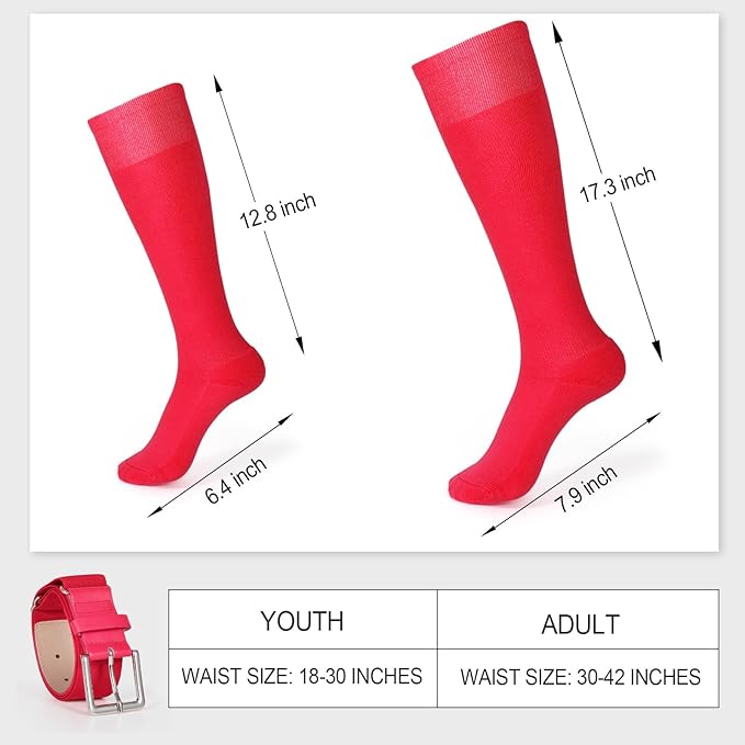 XZQTIVE Baseball Softball Socks and Baseball Softball Belt Combo Set Knee-High Soccer Socks for Kids Youth Adult