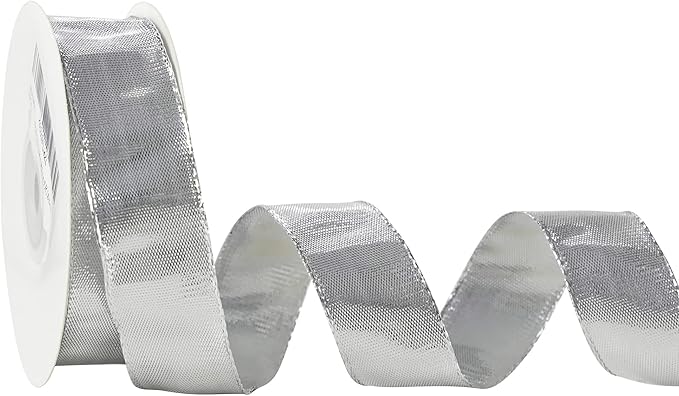 MEEDEE Silver Wired Woven Metallic Ribbon by MEEDEE