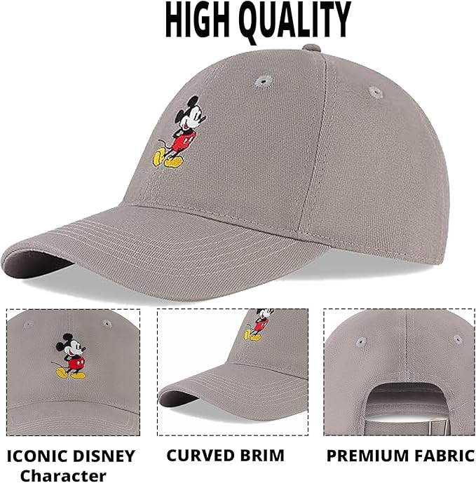Disney Mens Baseball Cap, Mickey Mouse Adjustable Hat for Adult