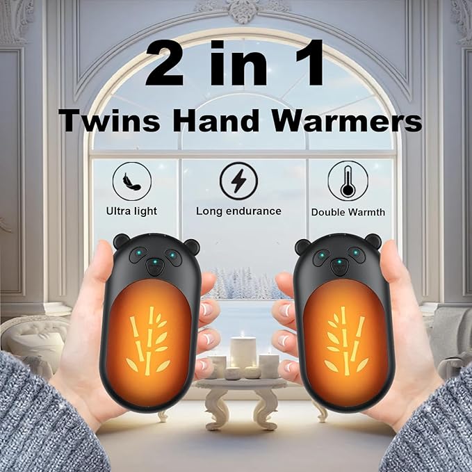 ‎Hand Warmers 2 Pack,Hand Warmers Rechargeable 6000mAh 20Hrs Long Safe Heat AI Smart Chips,Portable Pocket Heater,Gifts for Birthday,Outdoor,Golf,Hunting,Camping Accessories