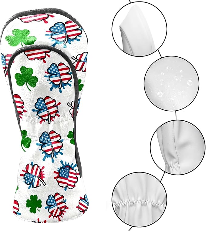 Golf Headcovers Fits Driver Hybrid Fairway 3/5 Wood, Waterproof PU Leather Golf Club Protector, Ideal Sports Accessories & Golfer Gift Colorful Geometry