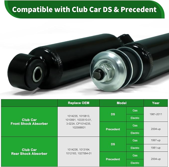 Upgraded Golf Cart Front and Rear Shock Absorbers Kit 4 PCS for Club Car DS G&E 1988-up, Precedent G&E 2004-up, Tempo 2018-up, lifted Cart Shocks Replaces OEM 1014235,1014236,1010991,1015813