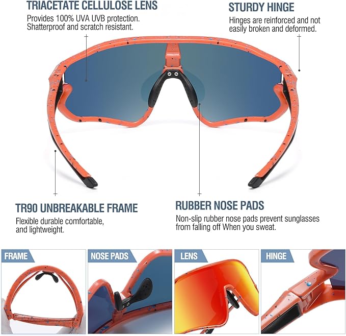 DUCO Kids Sunglasses Youth Baseball Sun Glasses Lightweight TR90 Frame UV400 Sports Cycling Shades for Boys Girls DK268