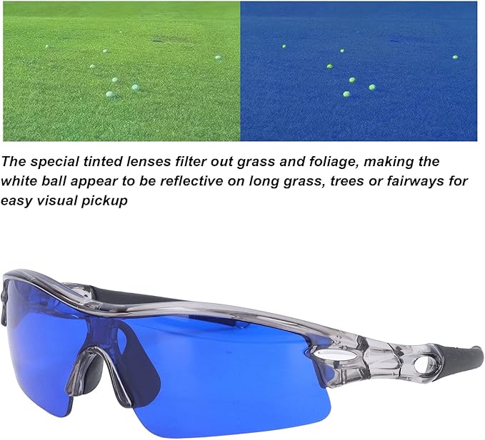 Golf Ball Finder Glasses, Polarized Blue Lens UV Proof Sun Protection Grass Filter with Glasses Cloth and Storage Bag, Ball Finding Filtering Sunglasses for Golfers(Grey)