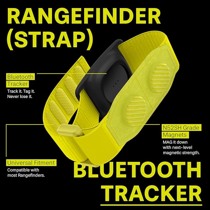 MAG-iT Magnetic Golf Range Finder Strap with Built-in GPS Tracker – GPS Tracker Holder Compatible with Find My App – Magnetic Mount for Golf Cart - Neon Yellow