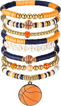 Huquary 8 Pack Sports Bracelets for Women Mom Soccer Baseball Football Volleyball Basketball Stackable Heishi Clay Beaded Bracelet Accessories Fan Outfits Jewelry Gifts for Sports Party Favor