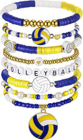 Huquary 8 Pack Sports Bracelets for Women Mom Soccer Baseball Football Volleyball Basketball Stackable Heishi Clay Beaded Bracelet Accessories Fan Outfits Jewelry Gifts for Sports Party Favor