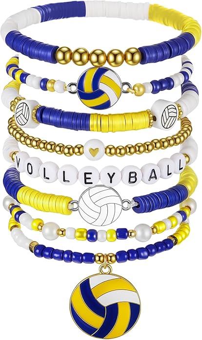 Huquary 8 Pack Sports Bracelets for Women Mom Soccer Baseball Football Volleyball Basketball Stackable Heishi Clay Beaded Bracelet Accessories Fan Outfits Jewelry Gifts for Sports Party Favor