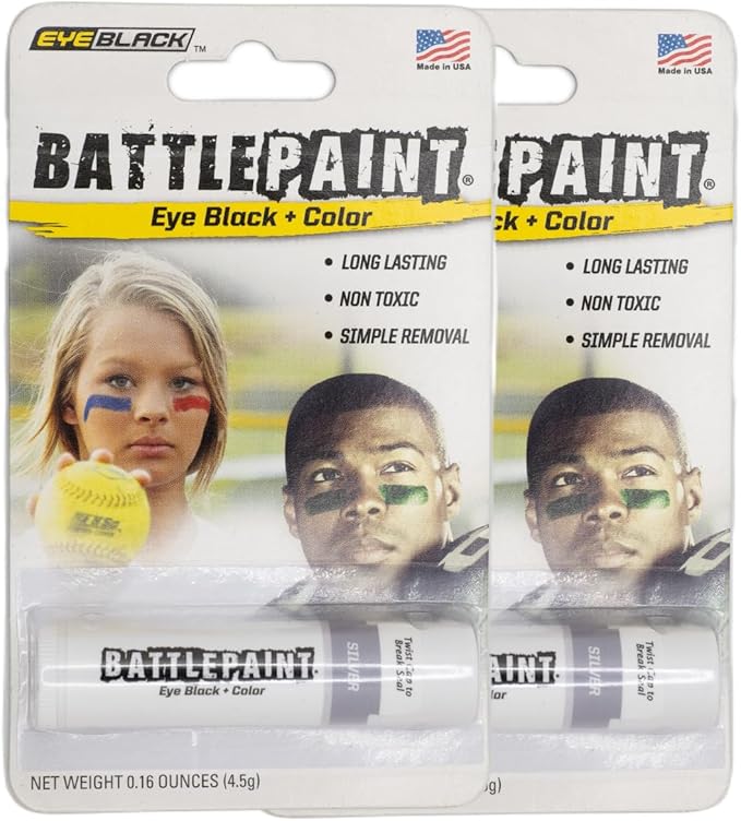 EyeBlack BattlePaint – Bright Colored Under Eye Black Grease for Pro Athletes and Super Fans – Baseball, Softball, Football – 2 Sticks