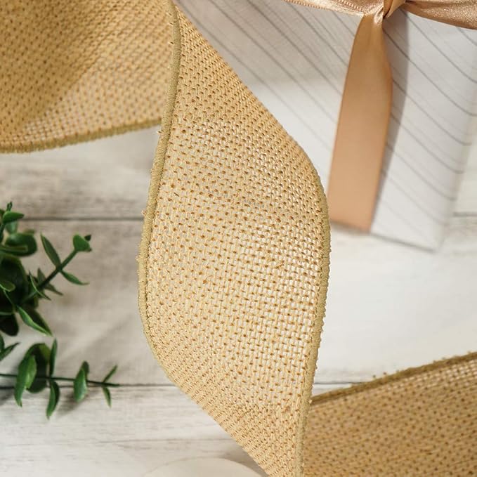 CT CRAFT LLC Burlap Fabric Wired Ribbon 2.5" x 20 Yards Natural Color - Image 5