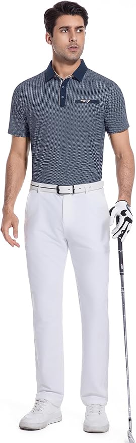 Esabel.C Men's Golf Polo Shirts Print Moisture Wicking Short Sleeve Dry Fit Stretch Polo Shirts for Men with Faux Pocket