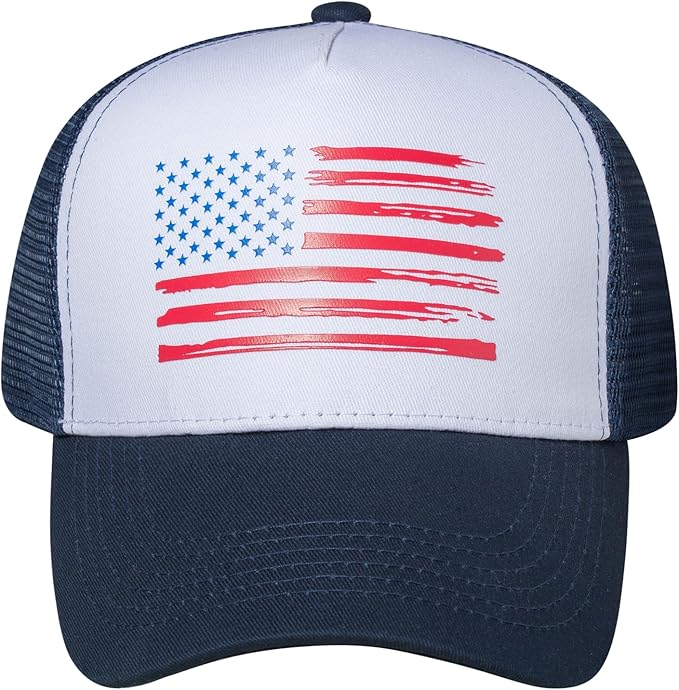 Baseball Cap, American Flag Trucker Hat for Men Women, Breathable Adjustable Fit Outdoor Mesh Snapback Hats