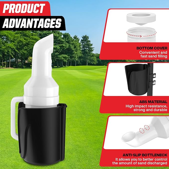 Universal Golf Cart Sand Bottle with Holder, No Drilling Golf Cart Divot Filler Sand Bottle with Handle for Club Car, EZGO, Yamaha Carts with 1" Square Tube Bracket, Seed Container, 1PCS