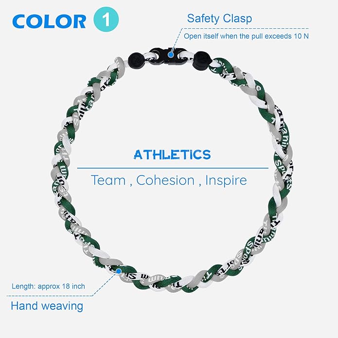 3 pcs Baseball Rope Necklaces, League Team Colors Braided Necklace, Baseball Team Gifts