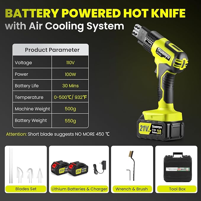 Huanyu Cordless Hot Knife with Temp. Display 100W Max 500℃ 3.0Ah Battery - Image 7