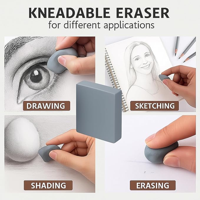 Kneaded Erasers, 24 Pack – Grey, Moldable & Kneadable Art Erasers - Image 5