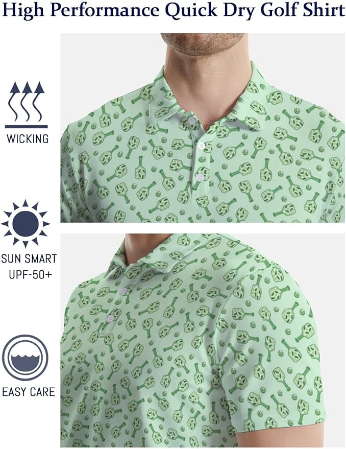 HUURAY Funny Golf Polos for Men Funny Print Short Sleeve Shirts Quick Dry Polo Shirts Hawaiian Shirt Performance Golf Outfits