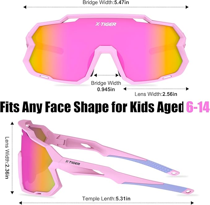 X-TIGER Kids Sunglasses Polarized Youth Baseball Sunglasses for 8-14 boys girls UV400 Sports Softball Cycling Glasses