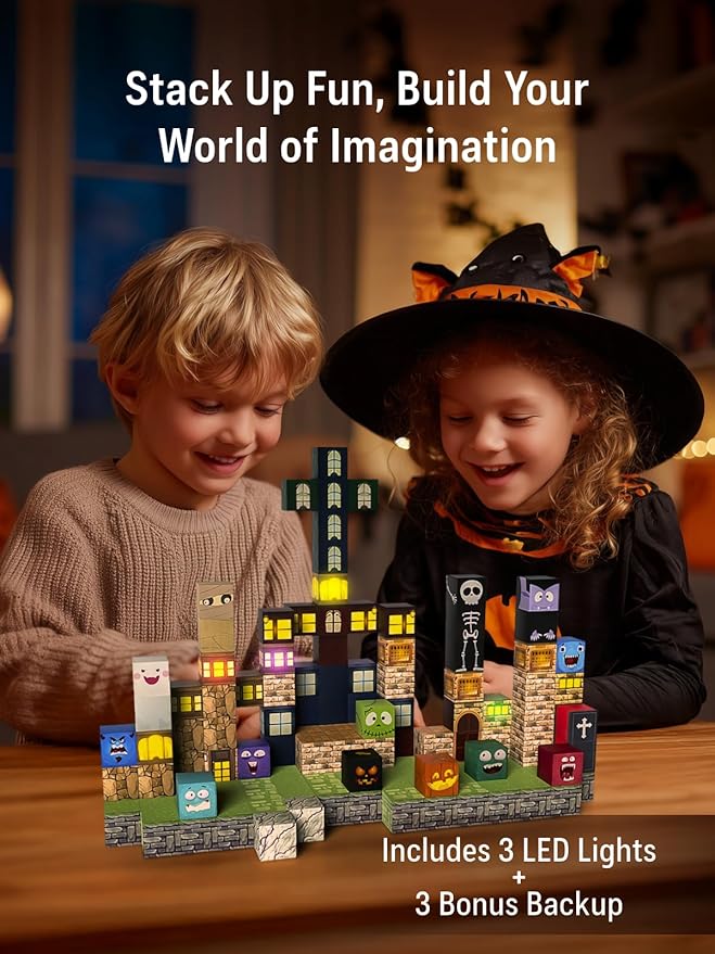 Magnetic Blocks -137PCS Lights Halloween Building Blocks, World Magnetic Tiles - Image 4